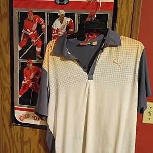 Puma Men's White and Gray Polo Shirt